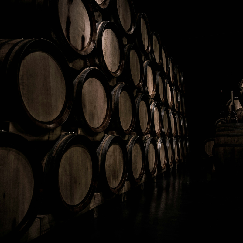 Poloboace de vin în sera unde sunt păstrate vinurile.